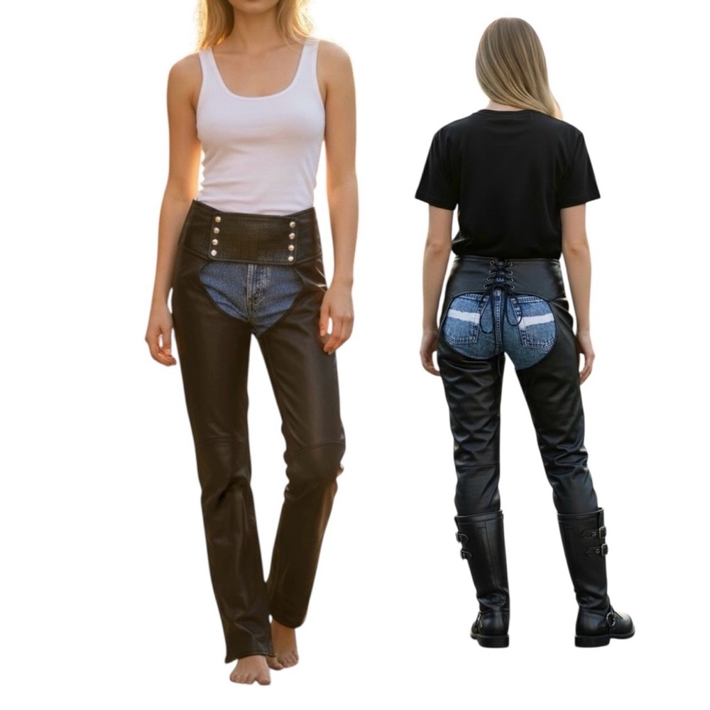 Black leather chaps- from the bike to the bar to a rodeo 2pair available unisex